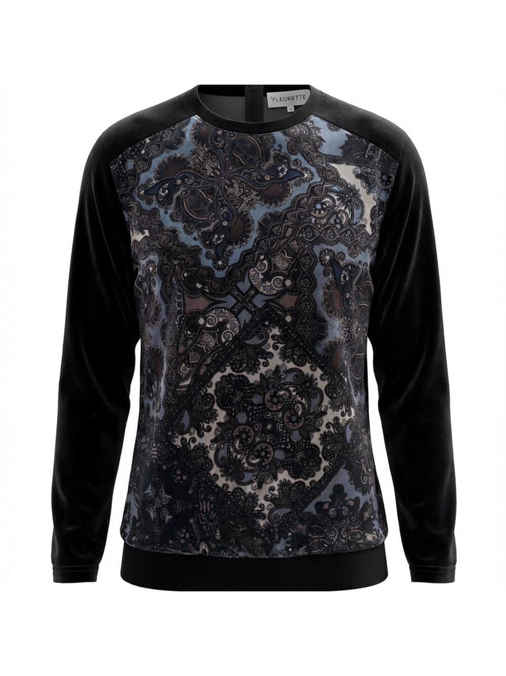 Fleurette Black and Blue Velvet Vintage Top Sz Large Woman’s - Picture 1 of 4